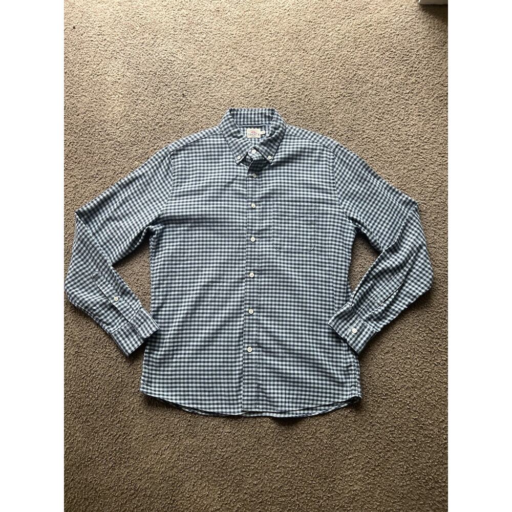 Faherty Movement Shirt Mens Medium Blue Check Long Sleeve Button Front Stretch